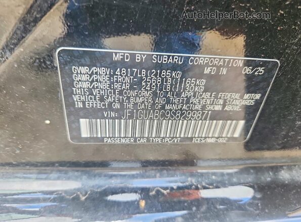 JF1GUABC9S8299871 2025 SUBARU IMPREZA Черный Вид наклейки с VIN-кодом