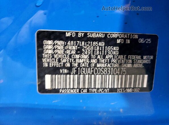 JF1GUAFC0S8310475 2025 SUBARU IMPREZA Blue Вид підкапотного простору
