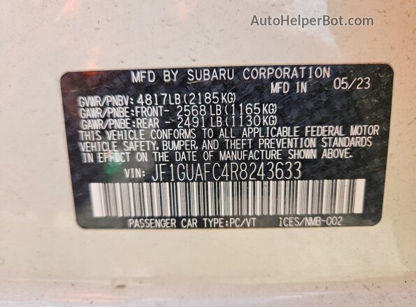 JF1GUAFC4R8243633 2024 SUBARU IMPREZA White VIN կոդի պիտակի տեսք