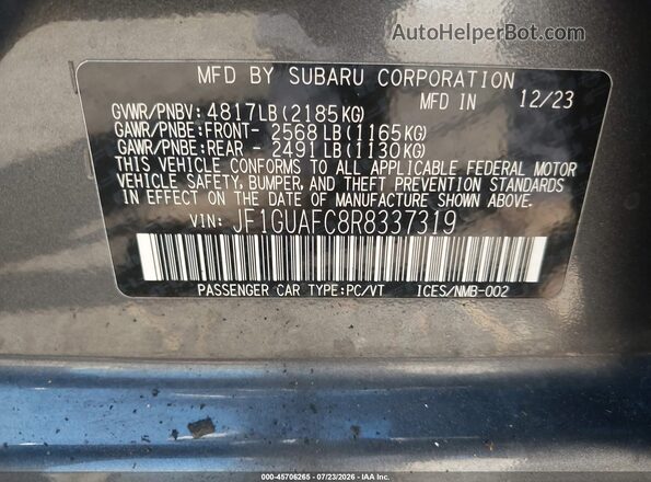 JF1GUAFC8R8337319 2024 SUBARU IMPREZA Gray Engine compartment view