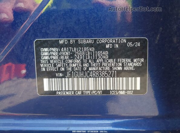 JF1GUHJC4R8385271 2024 SUBARU IMPREZA Blue Շարժիչի բաժամունքի տեսք
