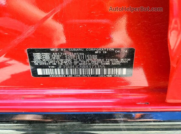 JF1GUHJC5R8373355 2024 SUBARU IMPREZA Red ძრავის განყოფილების ხედი