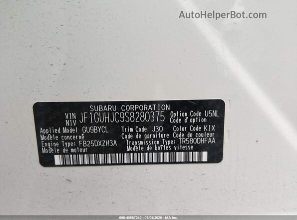 JF1GUHJC9S8280375 2025 SUBARU IMPREZA White Vista del compartimento del motor