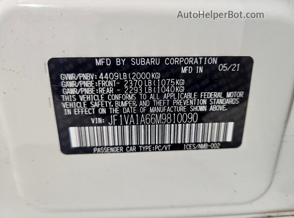 JF1VA1A66M9810090 2021 SUBARU WRX White Widok komory silnika
