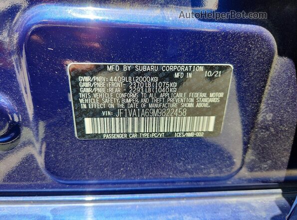 JF1VA1A69M9822458 2021 SUBARU WRX Синий Вид подкапотного пространства