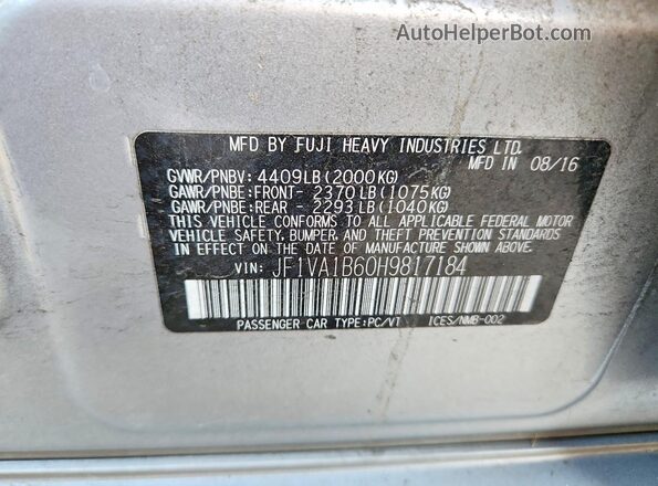 JF1VA1B60H9817184 2017 SUBARU WRX Silver Vista del compartimento del motor