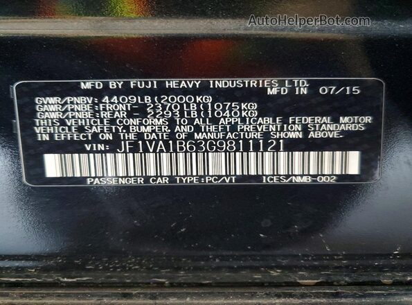 JF1VA1B63G9811121 2016 SUBARU WRX Черный Вид подкапотного пространства