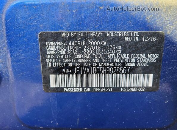 JF1VA1B65H9828567 2017 SUBARU WRX Two Tone Вид підкапотного простору