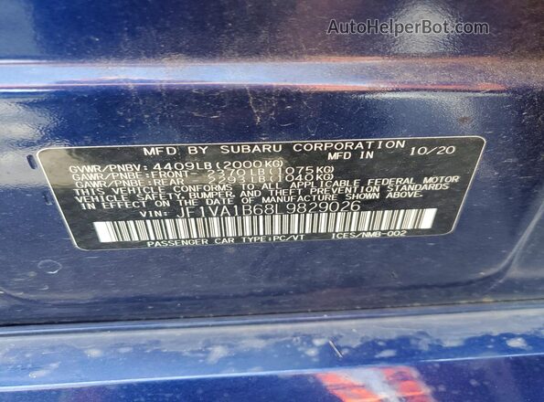 JF1VA1B68L9829026 2020 SUBARU WRX Blue Engine compartment view