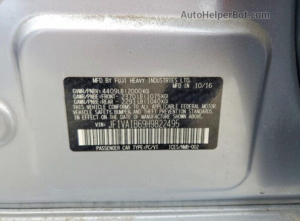 JF1VA1B69H9822495 2017 SUBARU WRX Silver ძრავის განყოფილების ხედი