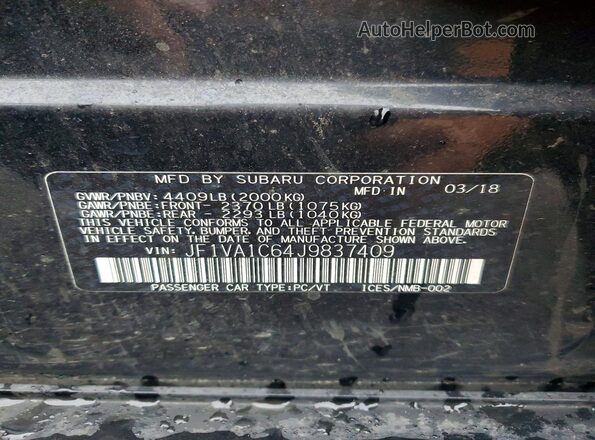 JF1VA1C64J9837409 2018 SUBARU WRX Черный Вид подкапотного пространства