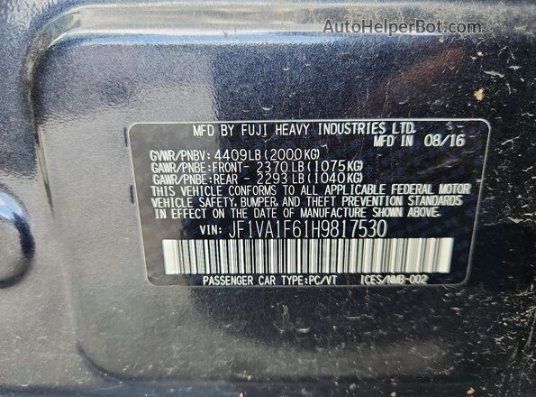 JF1VA1F61H9817530 2017 SUBARU WRX Charcoal Engine compartment view