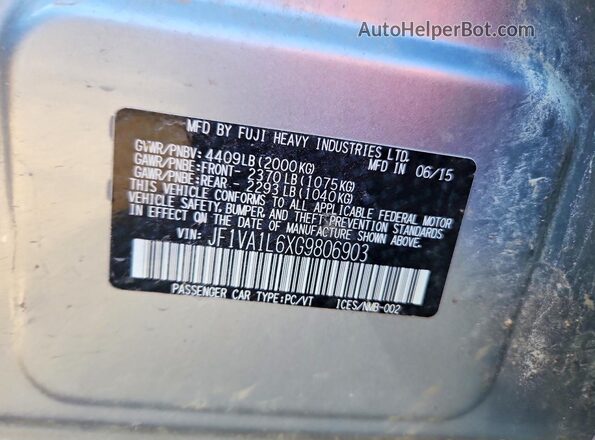 JF1VA1L6XG9806903 2016 SUBARU WRX Серебряный Вид подкапотного пространства