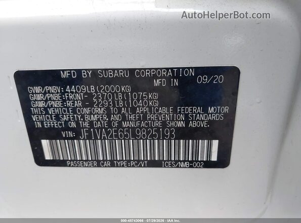 JF1VA2E65L9825193 2020 SUBARU WRX STI Белый Вид подкапотного пространства