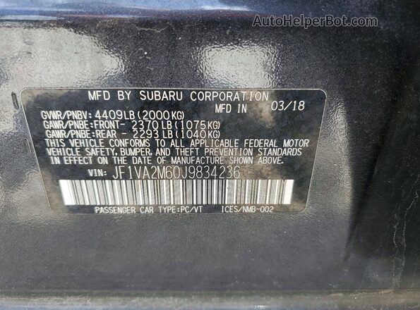 JF1VA2M60J9834236 2018 SUBARU WRX Black VIN sticker view