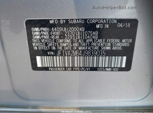 JF1VA2M64J9839035 2018 SUBARU WRX STI Silver Engine compartment view