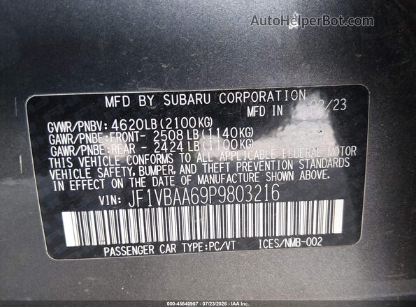 JF1VBAA69P9803216 2023 SUBARU WRX Серый Вид подкапотного пространства