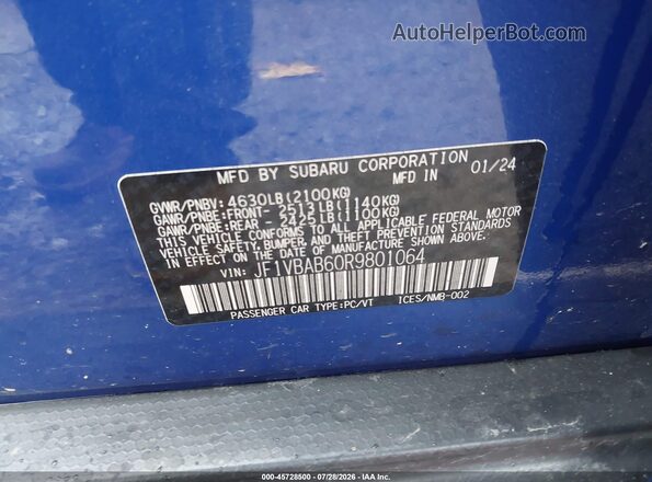 JF1VBAB60R9801064 2024 SUBARU WRX Blue Engine compartment view