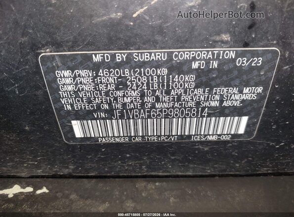 JF1VBAF65P9805814 2023 SUBARU WRX Black Vista del compartimento del motor