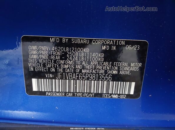 JF1VBAF65P9813556 2023 SUBARU WRX Blue Вид підкапотного простору