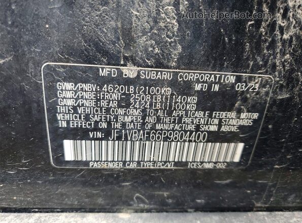 JF1VBAF66P9804400 2023 SUBARU WRX Black Vista de la etiqueta del VIN