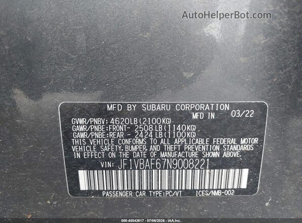 JF1VBAF67N9008221 2022 SUBARU WRX Серый Вид подкапотного пространства