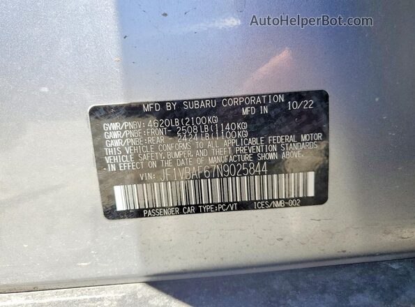 JF1VBAF67N9025844 2022 SUBARU WRX Серебряный Вид наклейки с VIN-кодом