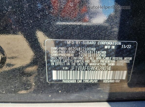 JF1VBAF69N9028034 2022 SUBARU WRX Black VIN sticker view