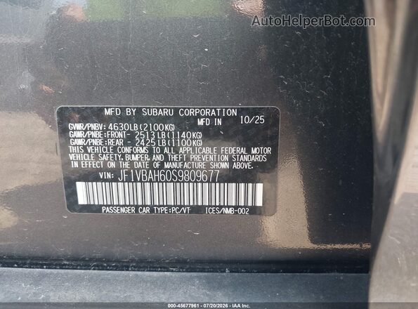 JF1VBAH60S9809677 2025 SUBARU WRX Gray Շարժիչի բաժամունքի տեսք