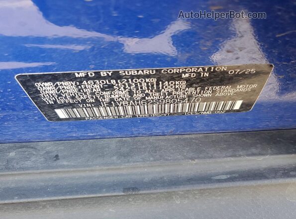 JF1VBAH62S9805470 2025 SUBARU WRX Blue Widok komory silnika