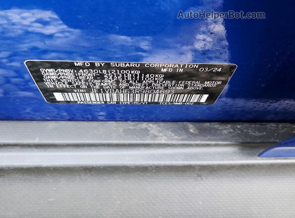 JF1VBAH63R9804693 2024 SUBARU WRX Blue Շարժիչի բաժամունքի տեսք