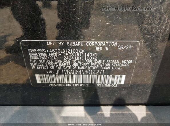 JF1VBAH64N8014271 2022 SUBARU WRX Black ძრავის განყოფილების ხედი