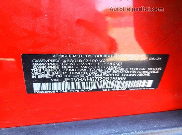 JF1VBAH67R9815969 2024 SUBARU WRX Red ძრავის განყოფილების ხედი