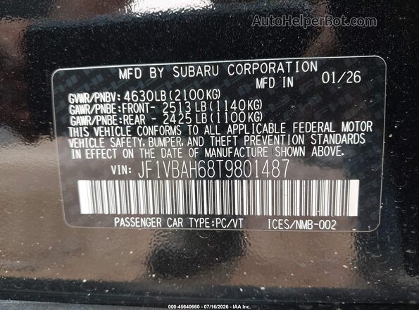 JF1VBAH68T9801487 2026 SUBARU WRX Black Widok komory silnika
