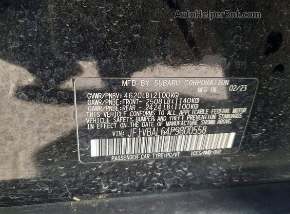 JF1VBAL64P9800558 2023 SUBARU WRX Black ძრავის განყოფილების ხედი