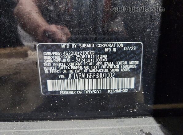 JF1VBAL66P9801002 2023 SUBARU WRX Black ძრავის განყოფილების ხედი