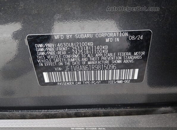 JF1VBAN61R9815096 2024 SUBARU WRX Black Engine compartment view