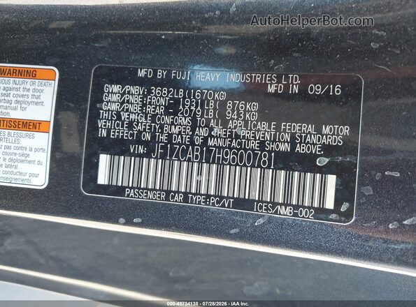 JF1ZCAB17H9600781 2017 SUBARU BRZ Gray Widok komory silnika