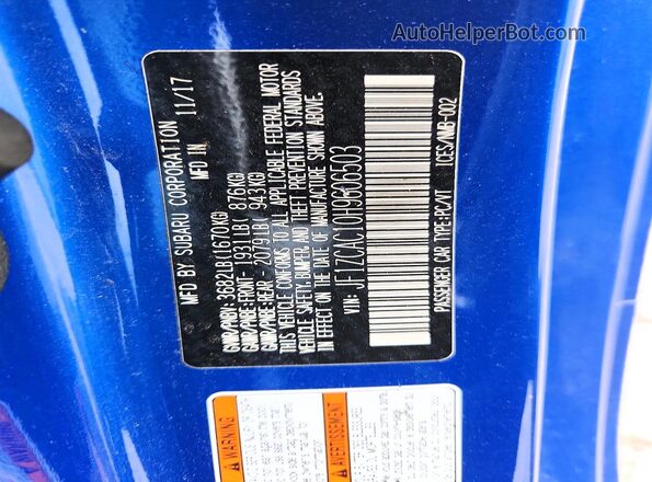 JF1ZCAC10H9606503 2017 SUBARU BRZ Синий Вид наклейки с VIN-кодом