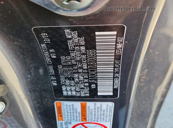 JF1ZCAC17L8700988 2020 SUBARU BRZ Charcoal VIN კოდის სტიკერის ხედი