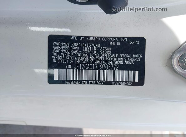 JF1ZCAC17L9703772 2020 SUBARU BRZ White Engine compartment view