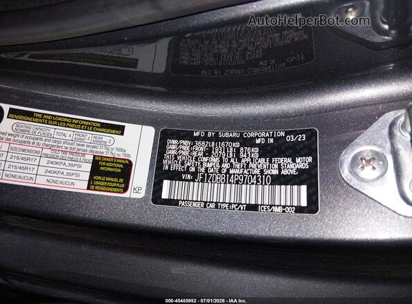 JF1ZDBB14P9704310 2023 SUBARU BRZ Серый Вид подкапотного пространства
