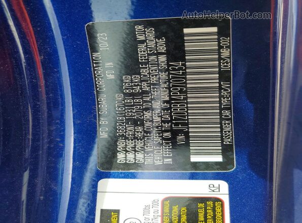 JF1ZDBB14P9707434 2023 SUBARU BRZ Blue Вид наклейки з VIN-кодом