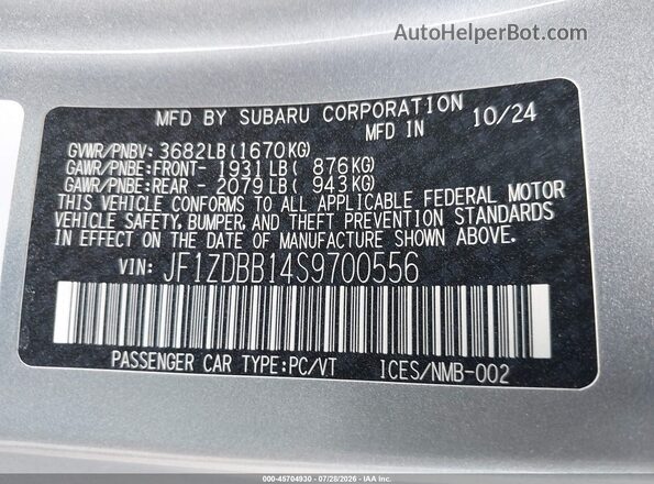 JF1ZDBB14S9700556 2025 SUBARU BRZ Silver Widok komory silnika