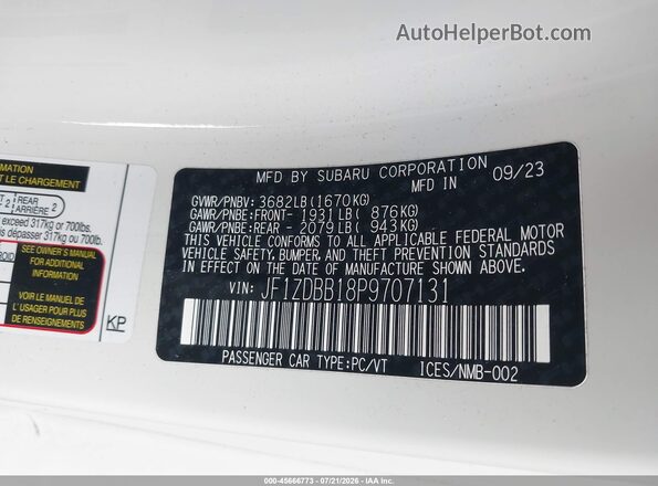 JF1ZDBB18P9707131 2023 SUBARU BRZ White Widok komory silnika