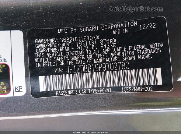 JF1ZDBB19P9702780 2023 SUBARU BRZ Gray ძრავის განყოფილების ხედი