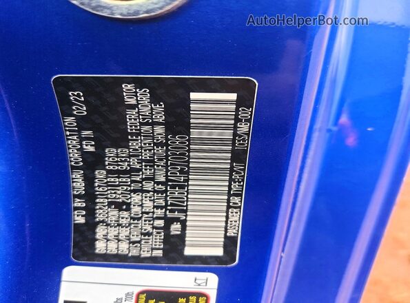 JF1ZDBE14P9703086 2023 SUBARU BRZ Blue Vista del compartimento del motor