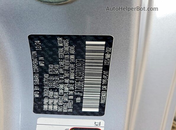 JF1ZDBE14S9700973 2025 SUBARU BRZ Silver Vista de la etiqueta del VIN
