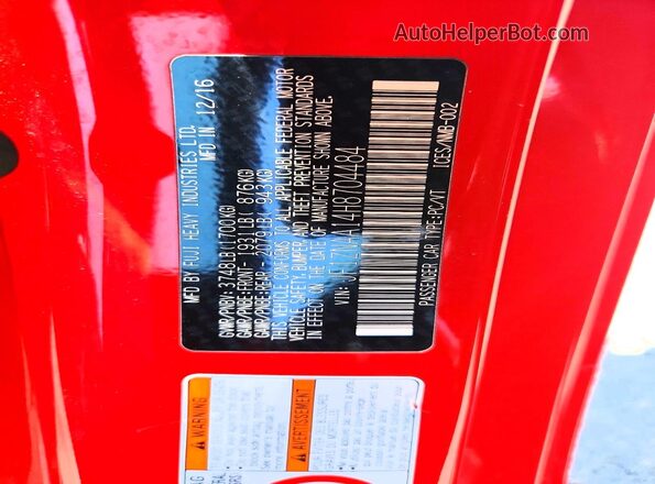 JF1ZNAA14H8704484 2017 TOYOTA 86 Red ძრავის განყოფილების ხედი