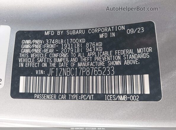 JF1ZNBC17P8765233 2023 TOYOTA GR86 Silver Widok komory silnika